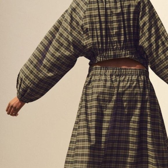 NWT H&M model-blend dress khaki green plaid - Picture 3 of 16